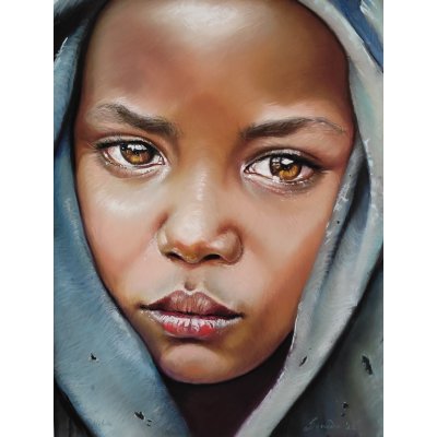 PASTELLI MORBIDI E MATITE SU CARTA IRMA SERVODIO ' NUBIA ' dimensioni L 30 x H 40 cm.