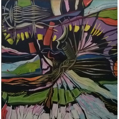 MIXED MEDIA SU TELA ANDREA MELIS ' INTERAZIONI TRA INTRECCI ' dimensioni L 100 x H 100 cm.