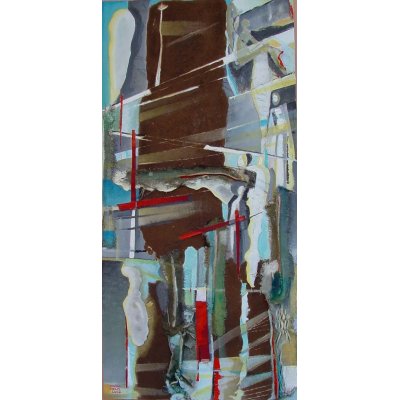 ACRILICO SU TAVOLA ANDREA MELIS ' COMPROMESSI ' dimensioni L 60 x H 60 cm.