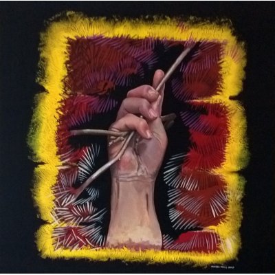 ACRILICO SU TELA ANDREA MELIS ' L 'ELEMENTO E LA MANO ' dimensioni L 60 x H 60 cm.