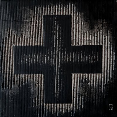 ACRILICO SU CARTONE LUISA PINERI ' OMAGGIO AD F ' dimensioni L 30 x H 30 cm.