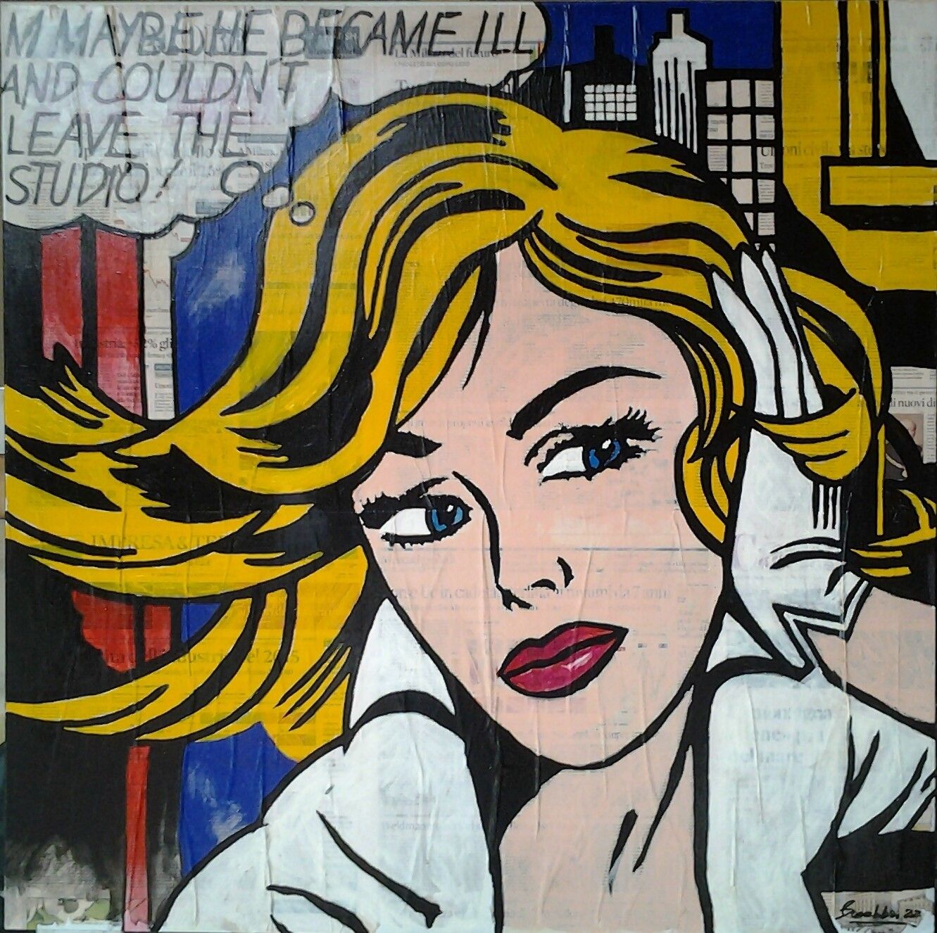 OLIO SU TELA  BARABBA ' FUMETTO 3 '  dimensioni L 100 x H 100 cm.