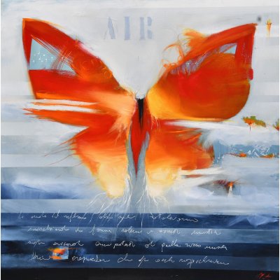 OLIO SU TELA GIANLUCA MOTTO ' LA VITA ANTERIORE ' dimensioni L 100 x H 100 cm.