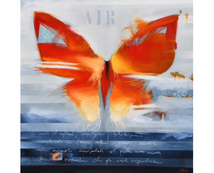 OLIO SU TELA GIANLUCA MOTTO ' LA VITA ANTERIORE ' dimensioni L 100 x H 100 cm.