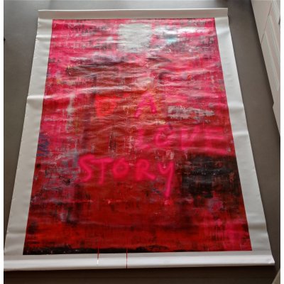 MIXED MEDIA SU PVC MELISSA DAMSON ' A LOVE STORY ' dimensioni L 200 x H 140 cm.