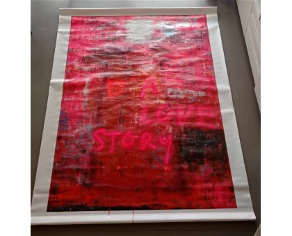 MIXED MEDIA SU PVC MELISSA DAMSON ' A LOVE STORY ' dimensioni L 200 x H 140 cm.