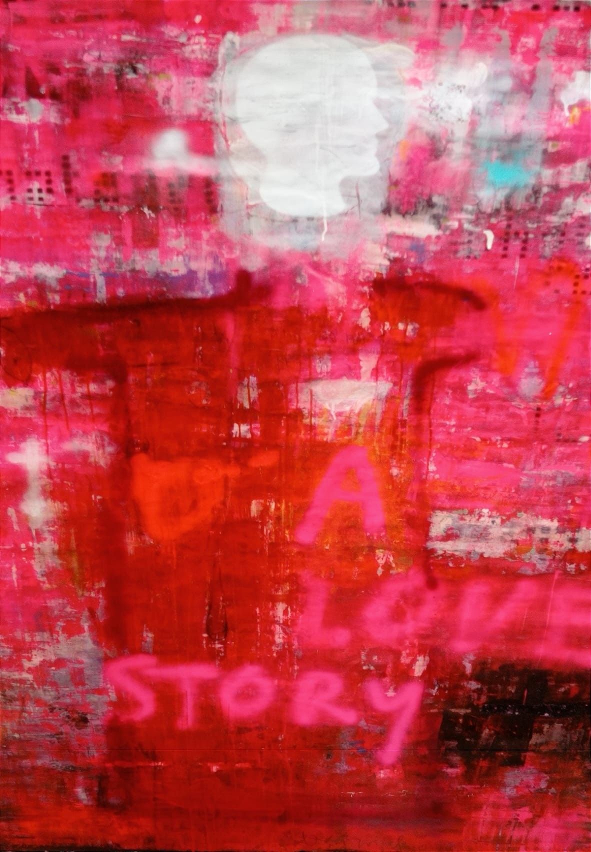 MIXED MEDIA SU PVC  MELISSA DAMSON ' A LOVE STORY '  dimensioni L 200 x  H 140 cm.