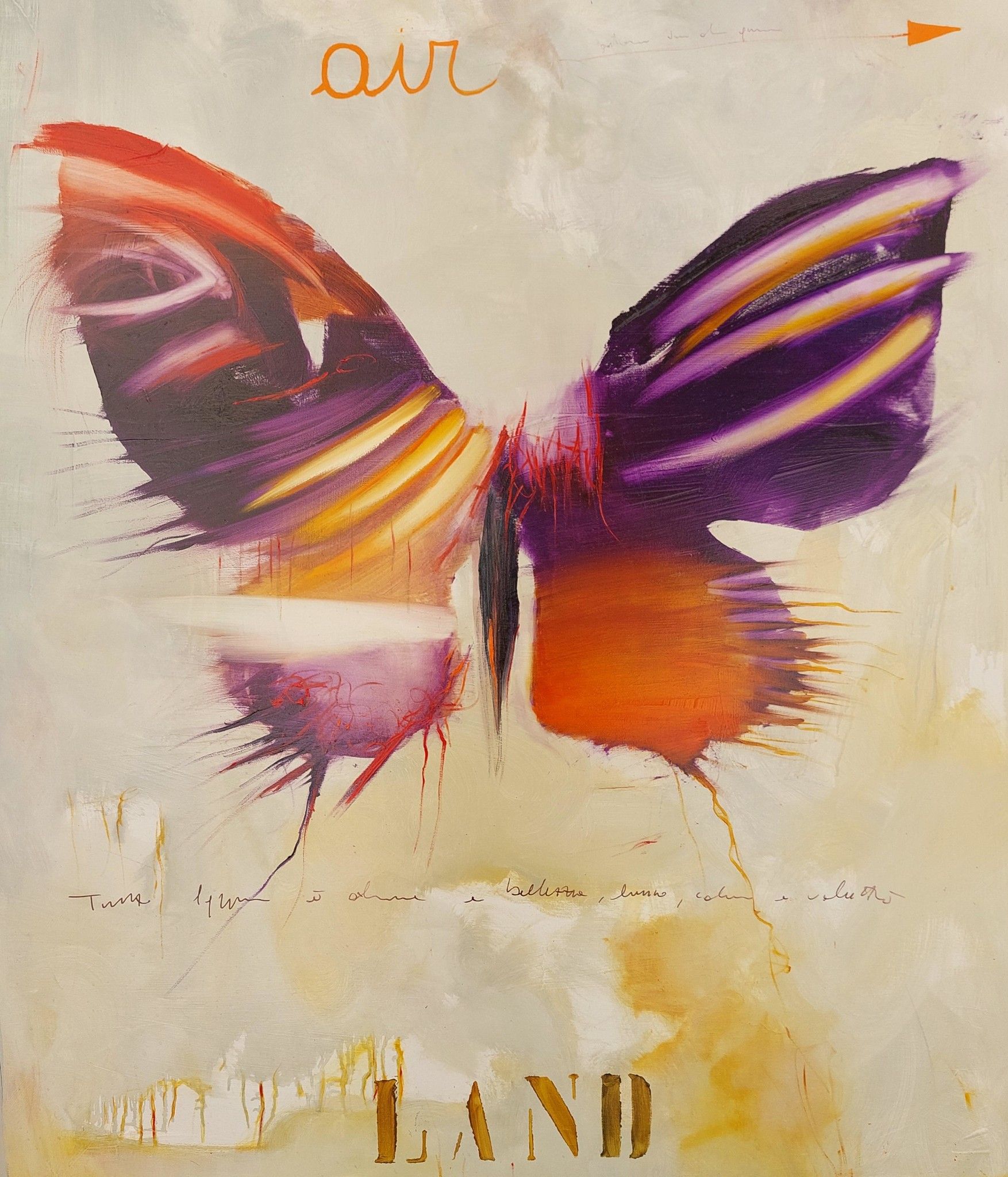 OLIO SU TELA  GIANLUCA MOTTO ' LA VANA RICERCA DI UN PUNTO D 'EQUILIBRIO '  dimensioni L 100 x H 120 cm.