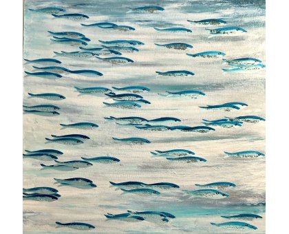 MIXED MEDIA BARBARA PECORARI ' MOVING SARDINES ' dimensioni L 80 x H 80 cm.