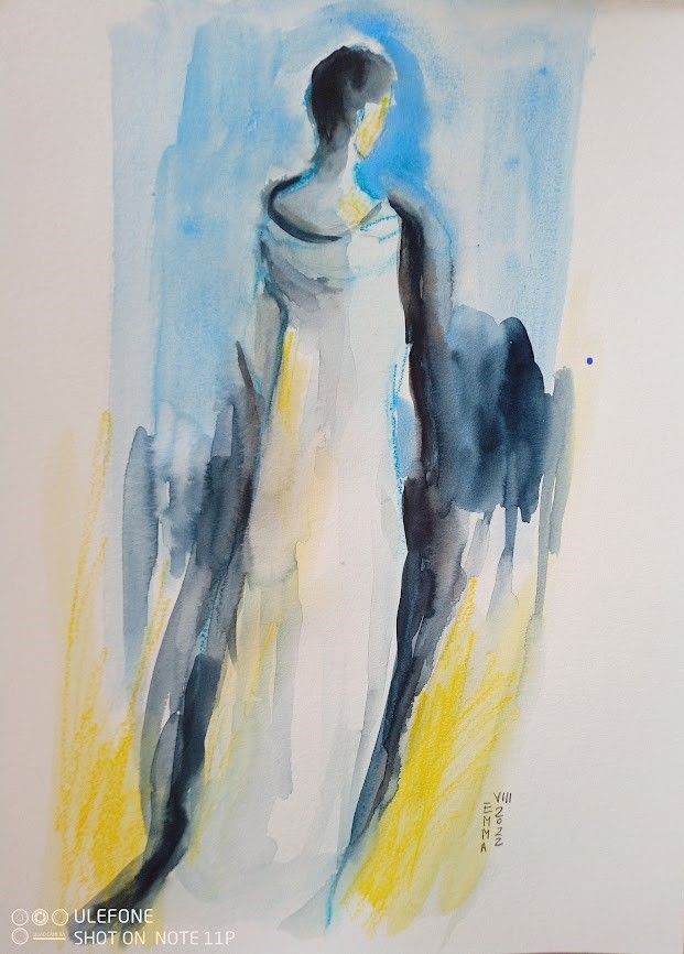 ACQUARELLO SU CARTA  EMMA  CAROSI ' SE NE VA '  dimensioni L 30 x H 40 cm.