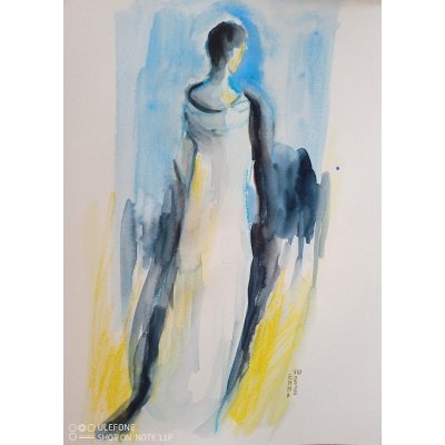 ACQUARELLO SU CARTA EMMA CAROSI ' SE NE VA ' dimensioni L 30 x H 40 cm.