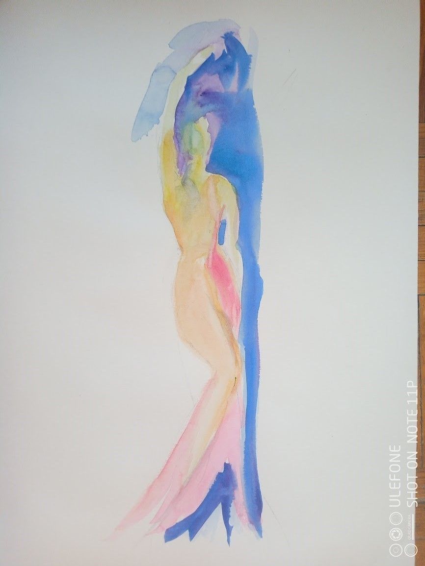 ACQUARELLO SU CARTA  EMMA  CAROSI ' SILHOUETTE '  dimensioni L 30 x  H 40 cm.