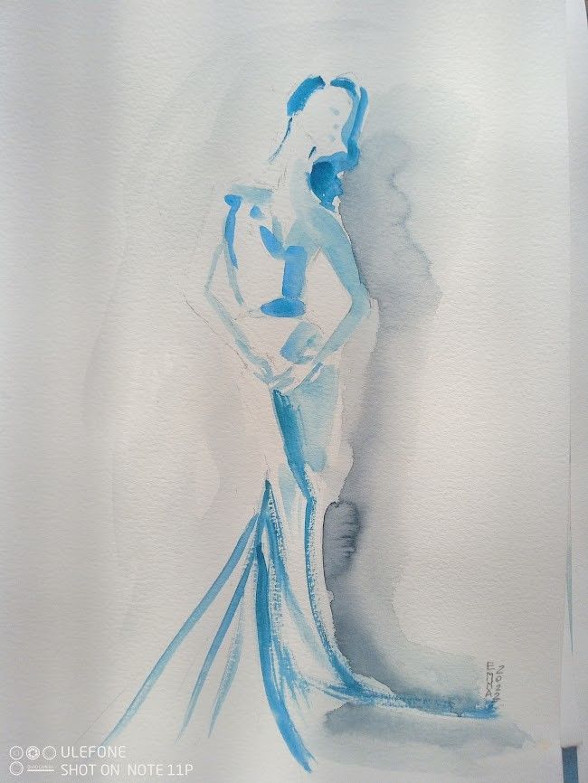 ACQUARELLO SU CARTA  EMMA CAROSI ' FLUIDA ELEGANZA '  dimensioni L 30 x H 40 cm.