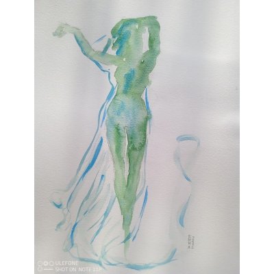 ACQUARELLO SU CARTA EMMA CAROSI ' FIGURA RETRO ' dimensioni L 30 x H 40 cm.