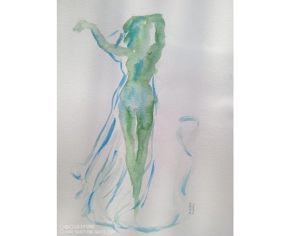 ACQUARELLO SU CARTA EMMA CAROSI ' FIGURA RETRO ' dimensioni L 30 x H 40 cm.