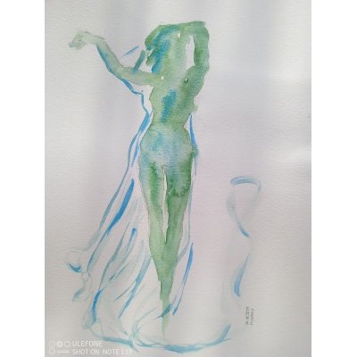 ACQUARELLO SU CARTA EMMA CAROSI ' FIGURA RETRO ' dimensioni L 30 x H 40 cm.