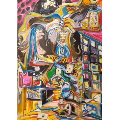 MIXED MEDIA SU TELA SIMONE SCHIAVO ' L 'ILLUSIONISTA ' dimensioni L 60 x H 100 cm.