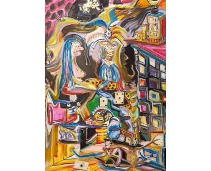 MIXED MEDIA SU TELA SIMONE SCHIAVO ' L 'ILLUSIONISTA ' dimensioni L 60 x H 100 cm.