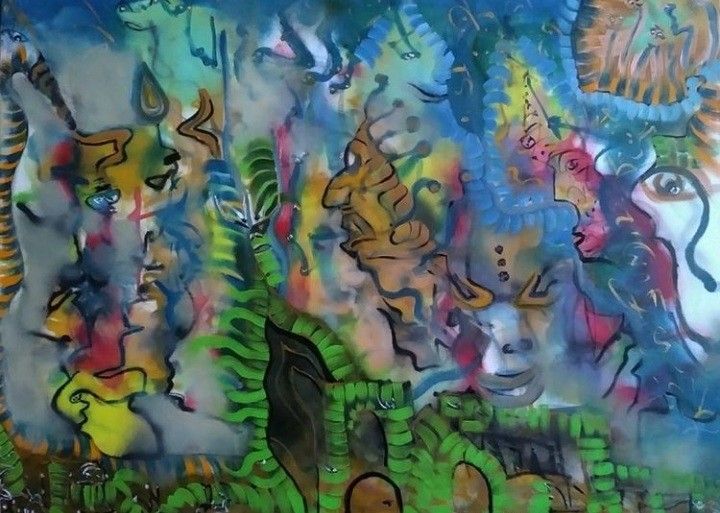 MIXED MEDIA SU TELA  SIMONE  SCHIAVO ' HEZE '  dimensioni L 80 x H 60 cm.