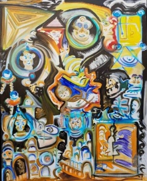 MIXED MEDIA SU TELA  SIMONE  SCHIAVO ' LA MENTE CREATIVA '  dimensioni L 60 x H 80 cm.