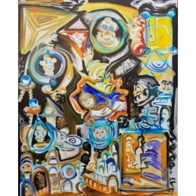 MIXED MEDIA SU TELA SIMONE SCHIAVO ' LA MENTE CREATIVA ' dimensioni L 60 x H 80 cm.