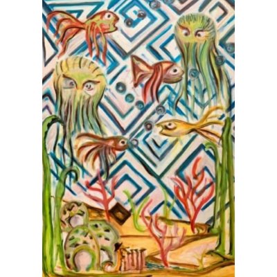 MIXED MEDIA SU TELA SIMONE SCHIAVO ' IL FONDALE MARINO ' dimensioni L 60 x H 80 cm.