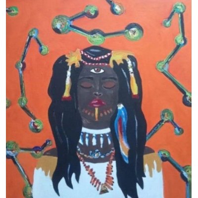 TECNICA MISTA SU TELA SIMONE SCHIAVO ' LA SCIAMANA ' dimensioni L 50 x H 50 cm.