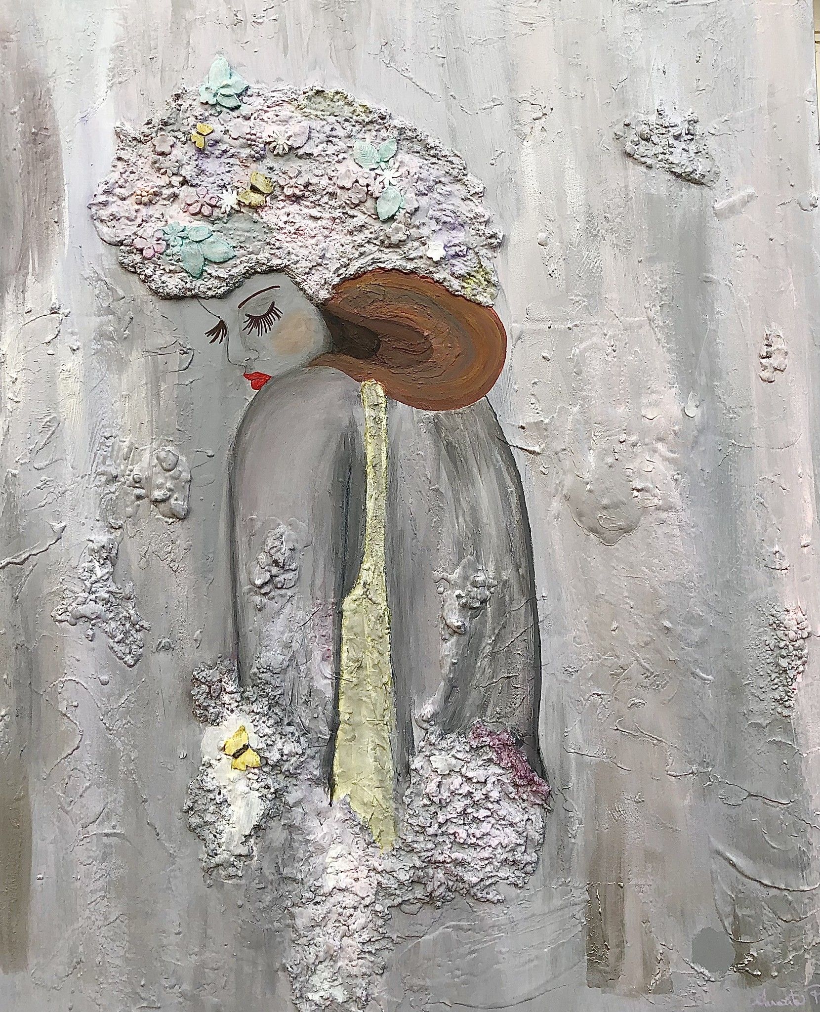 MIXED MEDIA SU TELA  ANNARITA PANCINI ' RINASCITA 1 '  dimensioni L 100 x H 120 cm.