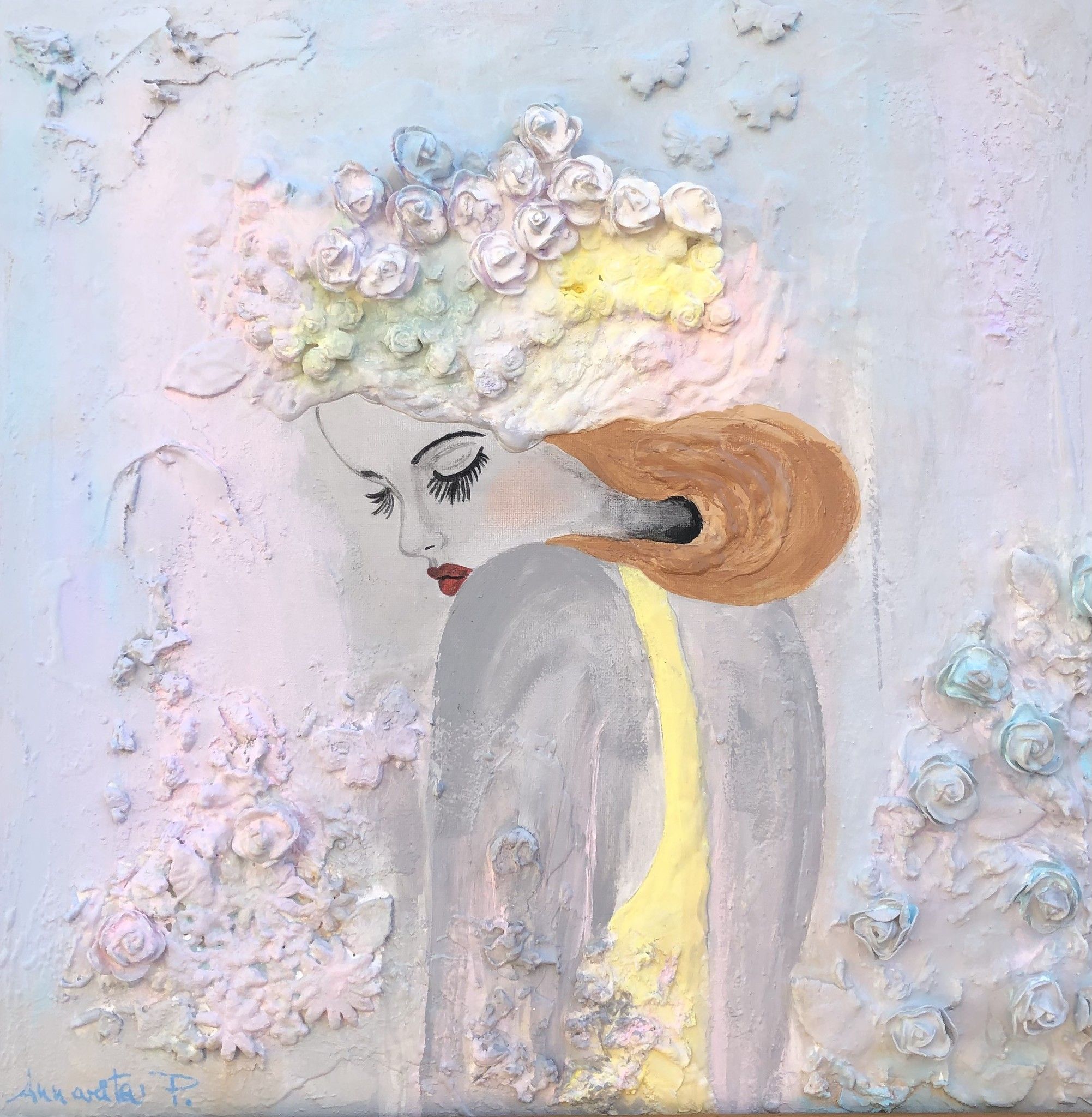 MIXED MEDIA SU TELA  ANNARITA  PANCINI ' RINASCITA 3 ' dimensioni L 50 x H 50 cm.