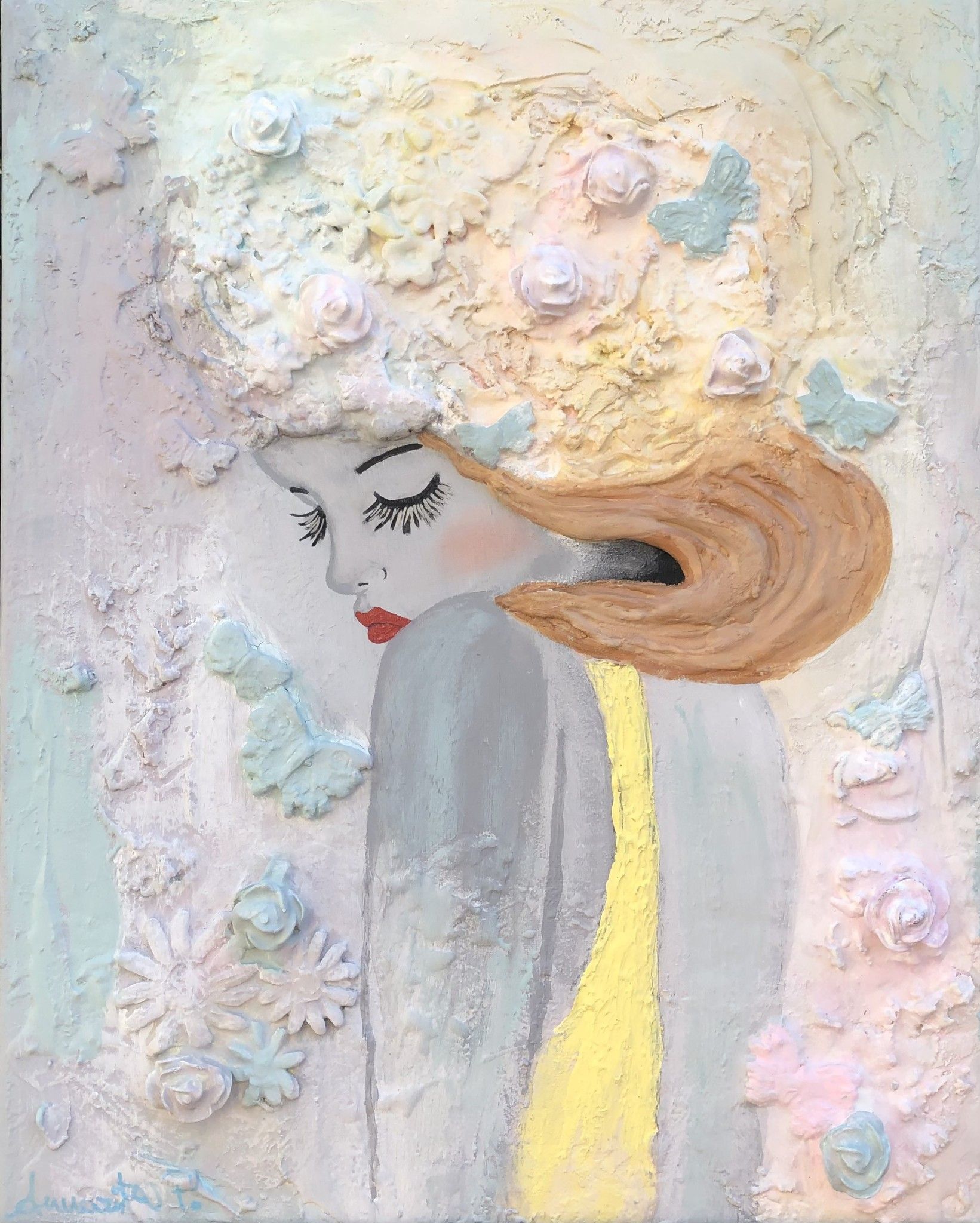 MIXED MEDIA SU TELA  ANNARITA  PANCINI ' RINASCITA 2 '  dimensioni L 40 x H 50 cm.
