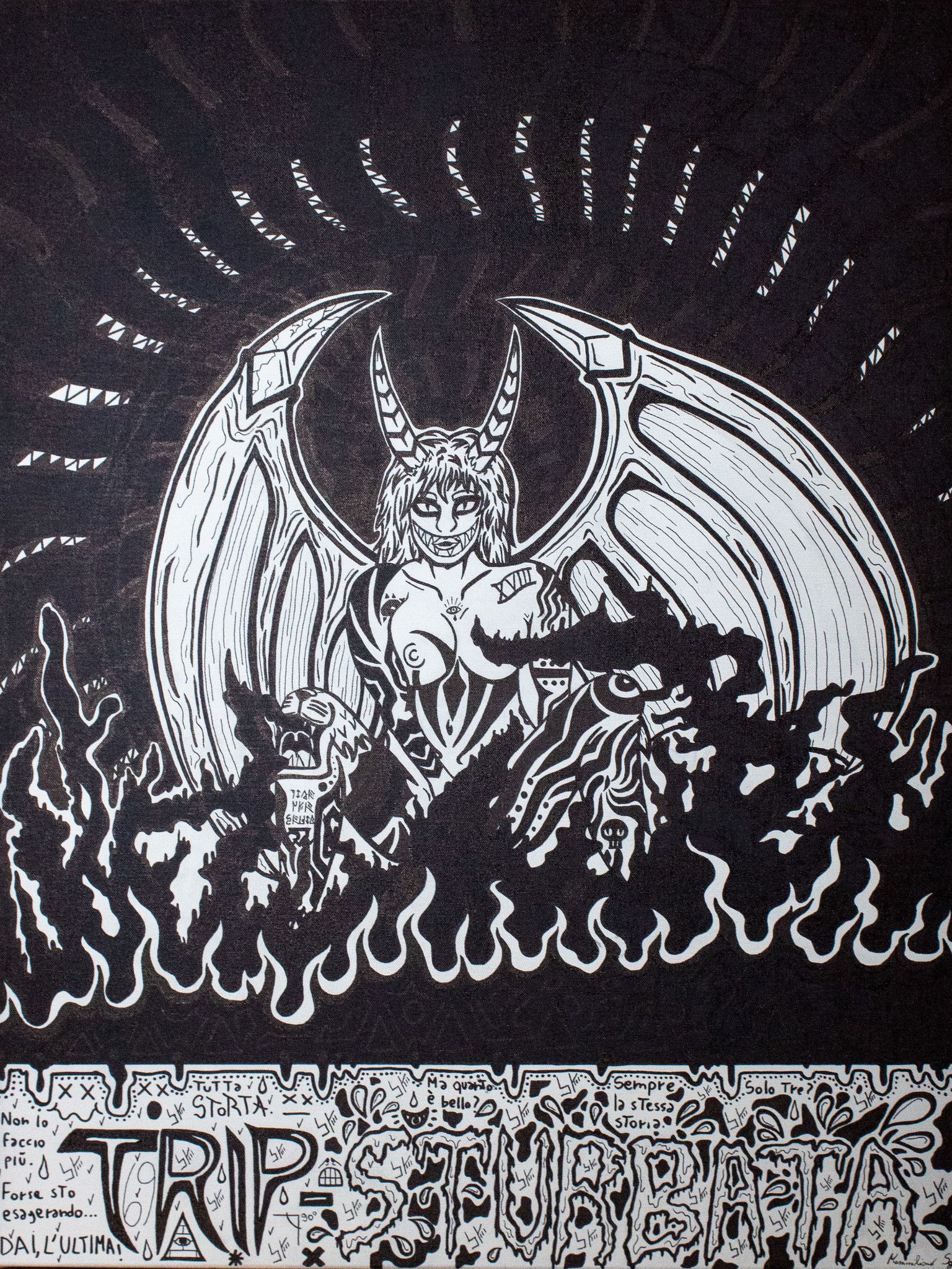 PENNARELLO SU TELA  MASSIMILIANO  SGRO'  ' PROVOCAZIONE  '  dimensioni L 80 x H 60 cm.
