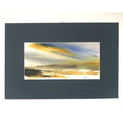 ACQUERELLO SU CARTA ARCHES JESSICA MARIANI ' CIELO E ORO ' dimensioni L 58 x H 38 cm.