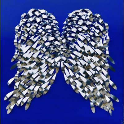 MIXED MEDIA BARBARA PECORARI " SARDINES LEAPING OUT MY ANGEL " dimensioni L 100 x H 100 cm.