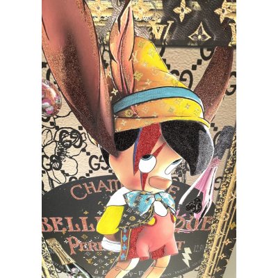MIXED MEDIA SU TELA BEPPE RANICA ' PINOCCHIO ' ZIGGY ' BELLE EPOQUE ' dimensioni L 70 x H 105 cm.