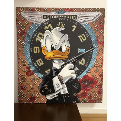 MIXED MEDIA SU TELA BEPPE RANICA ' DONALD ' 007 ' DUCK ' dimensioni L 99 x H 110 cm.