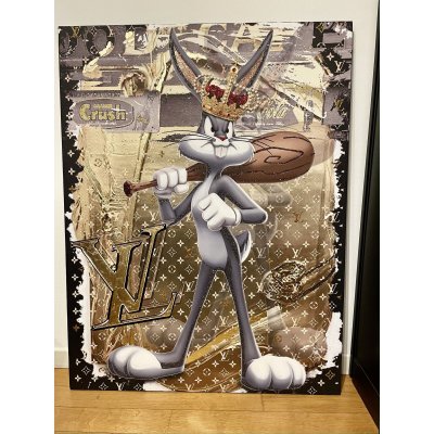 MIXED MEDIA SU TELA BEPPE RANICA ' BUGS BUNNY LV KING ' dimensioni L 84 x H 110 cm.