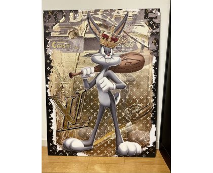 MIXED MEDIA SU TELA BEPPE RANICA ' BUGS BUNNY LV KING ' dimensioni L 84 x H 110 cm.