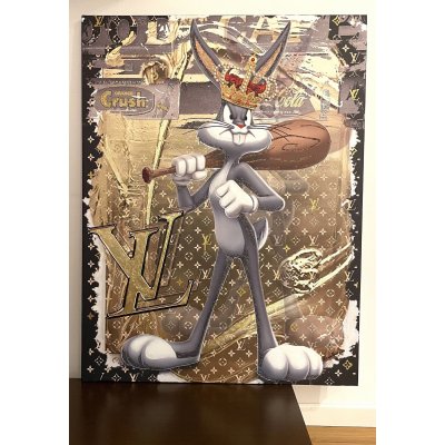 MIXED MEDIA SU TELA BEPPE RANICA ' BUGS BUNNY LV KING ' dimensioni L 84 x H 110 cm.