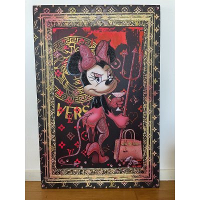 MIXED MEDIA SU TELA BEPPE RANICA ' SHE DAVIL TOPOLINA ' dimensioni L 70 x H 105 cm.