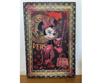 MIXED MEDIA SU TELA BEPPE RANICA ' SHE DAVIL TOPOLINA ' dimensioni L 70 x H 105 cm.