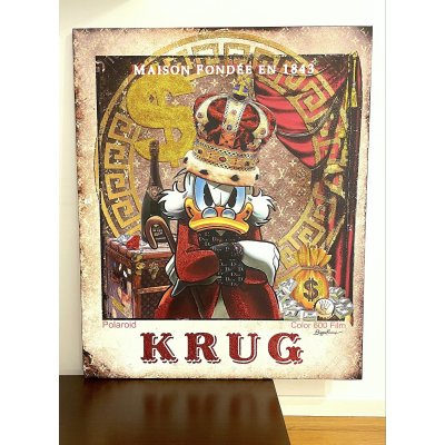 MIXED MEDIA SU TELA BEPPE RANICA ' KING SCROOGE IN KRUG ' dimensioni L 90 x H 109 cm.