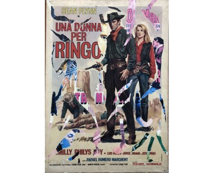 DECOLLAGE ANTONIO DEODATO ' UNA DONNA PER RINGO ' dimensioni L 100 x H 140 cm.