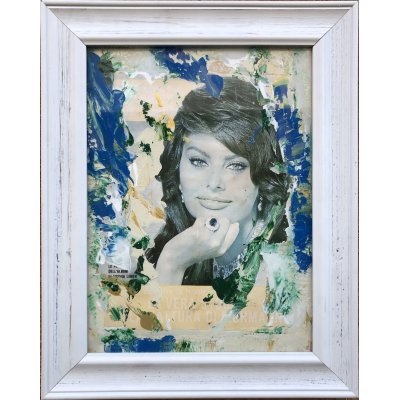 DECOLLAGE ANTONIO DEODATO ' IO SOFIA ' dimensioni L 30 x H 40 cm.