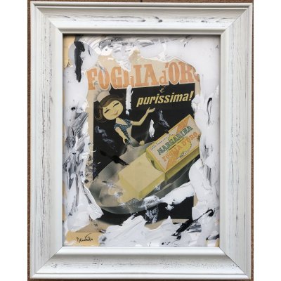 DECOLLAGE ANTONIO DEODATO ' FOGLIA D 'ORO ' dimensioni L 30 x H 40 cm.