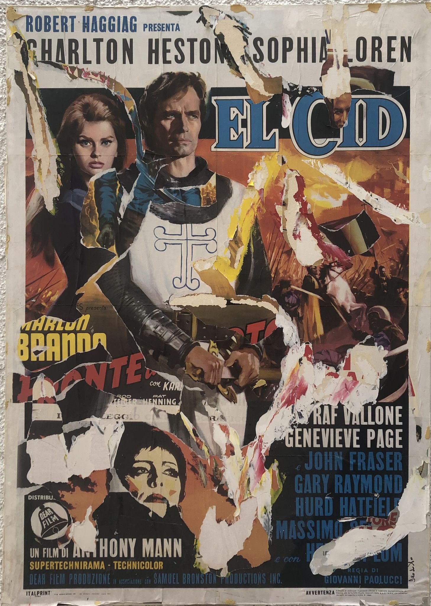 DECOLLAGE MANIFESTO ORIGINALE  ANTONIO DEODATO ' EL CID '  dimensioni L 100 x H 140 cm.