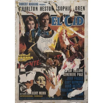 DECOLLAGE MANIFESTO ORIGINALE ANTONIO DEODATO ' EL CID ' dimensioni L 100 x H 140 cm.