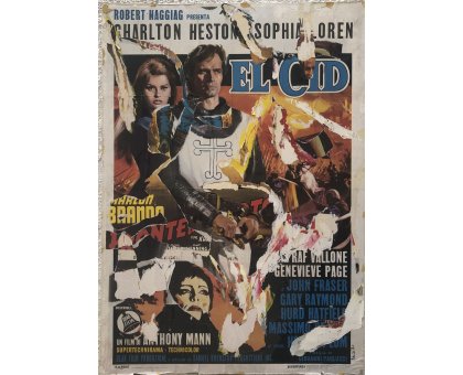 DECOLLAGE MANIFESTO ORIGINALE ANTONIO DEODATO ' EL CID ' dimensioni L 100 x H 140 cm.