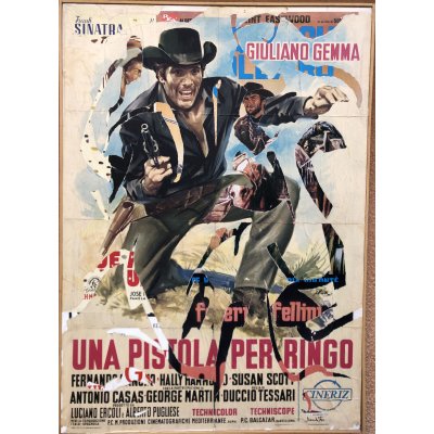 DECOLLAGE MANIFESTO ORIGINALE ANTONIO DEODATO ' UNA PISTOLA PER RINGO ' dimensioni L 100 x H 140 cm.