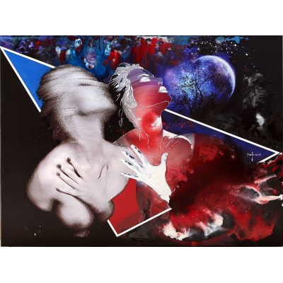 MIXED MEDIA SU TELA EZIO RANALDI ' LA MANO ' dimensioni L 100 x H 75 cm.