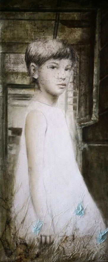 MIXED MEDIA ON CANVAS  ROSY MANTOVANI " UNTITLED 2 "  size  L 50 x H 120 cm.